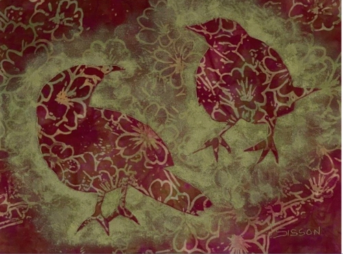 J.Sisson, Two of a Kind in Fuchsia, fabric art